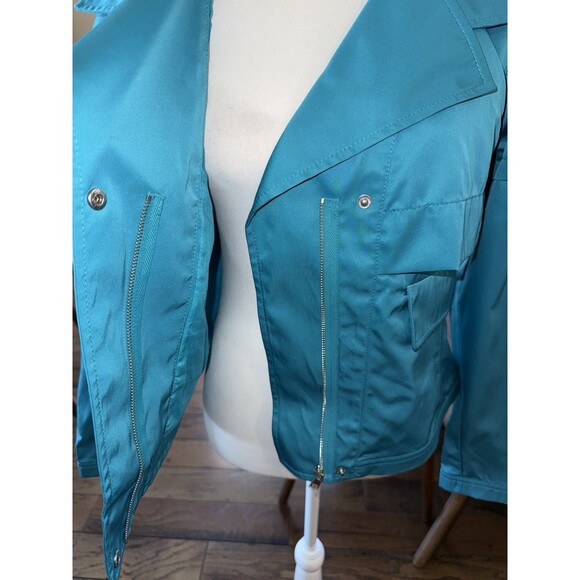 NWT Carlisle Satin Utility Jacket Teal Blue Short Zip Pockets Structured Sz 6 - Picture 6 of 9